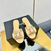 BOWKNOT RHINESTONES MID HEEL MULE IN FLAX YELLOW CALFSKIN